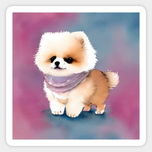 Cute Pomeranian Puppy Wearing a Scarf Art 1 Sticker